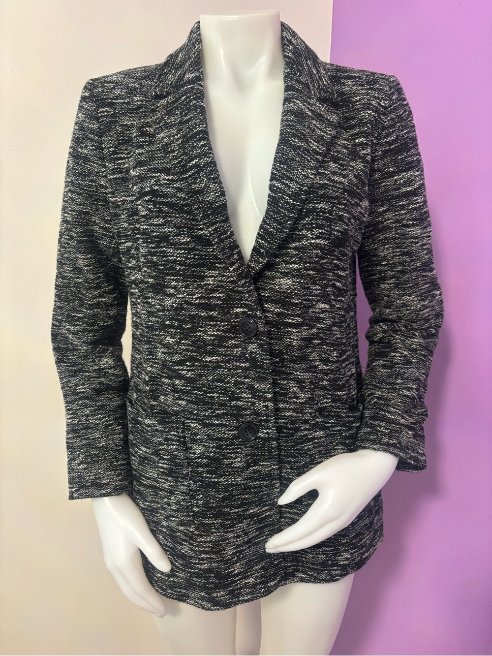 Talbots Black and White Marled Knit Blazer Size 6